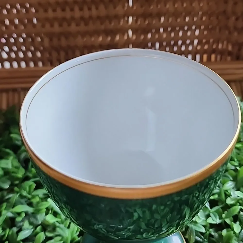 Vintage 1978 Fitz & Floyd Renaissance Dark Green & Gold Tone Trim Goblet Cup